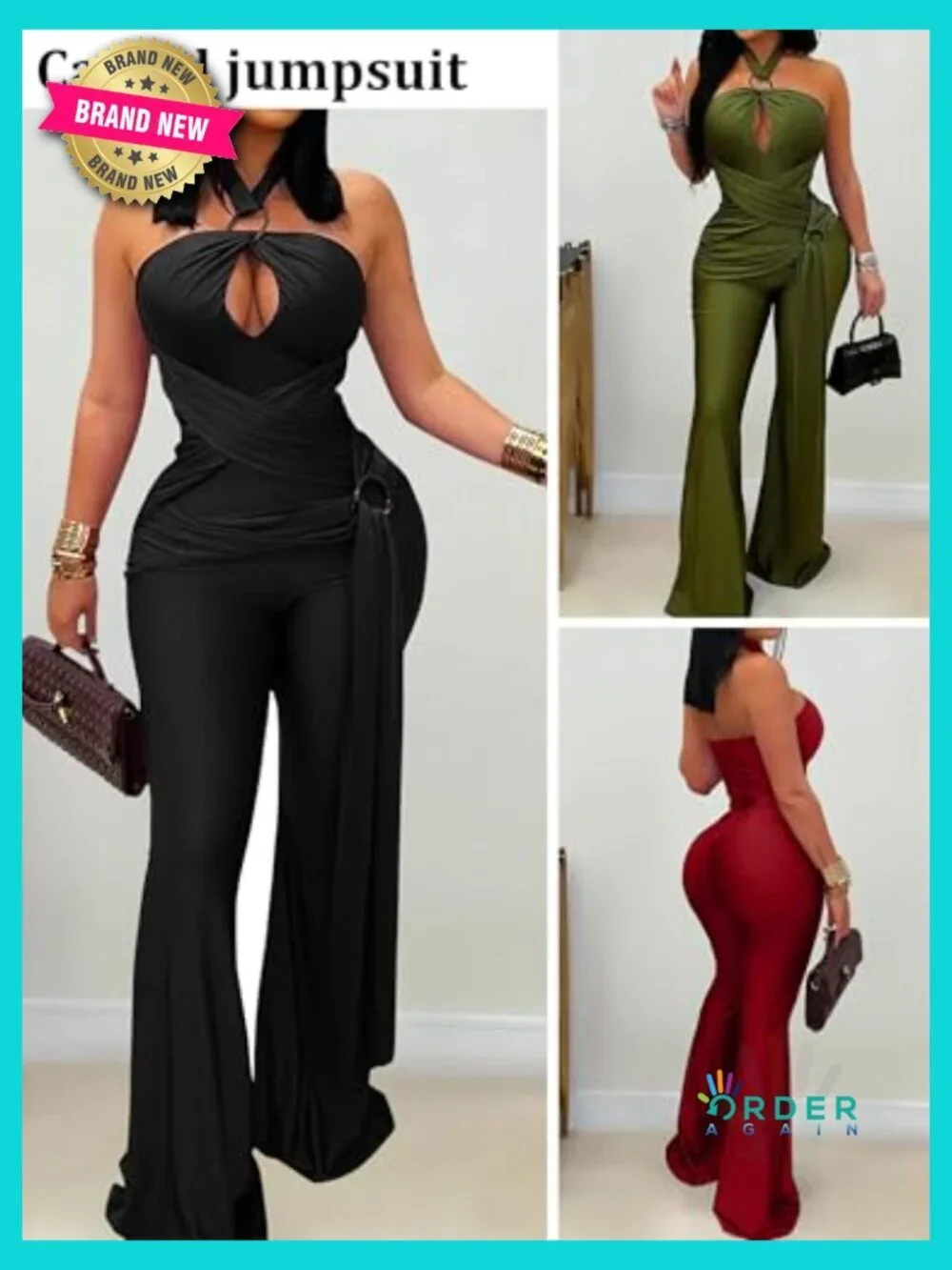 Sexy Halter Neck Sleeveless Flared Pants Romper Jumpsuit Dressy Casual One